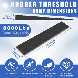Threshold Ramps for Doorways,1" Rise Ramp, 8000 Lbs Capacity, Non-Slip Rubber, Wheelchair Ramp, Cuttable, Scooters