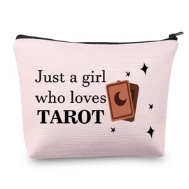 VAMSII Tarot Card Holder Tarot Bag Just a Girl Who Loves Tarot Zipper Pouch Bag for Tarot Cards Wicca Bag(Pink)