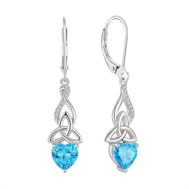 Inpasne Women Celtic Trinity Knot Dangle Drop Earrings 925 Sterling Silver Infinity Leverback Earirngs Aquamarine March Birthstone Earrings Irish Good Luck Jewelry Gifts for Her