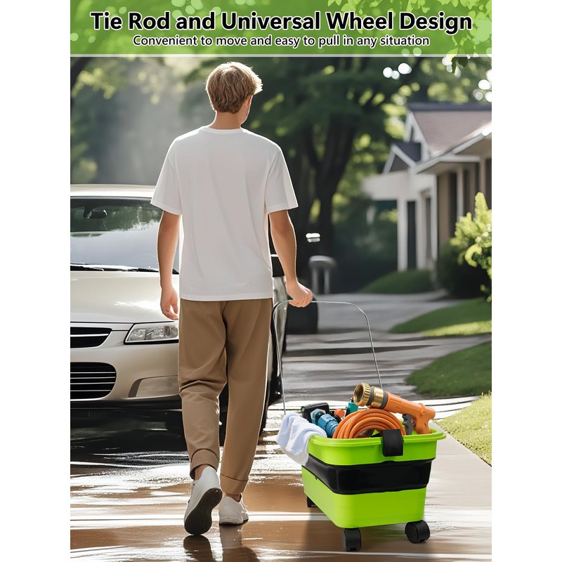Collapsible Bucket 5.8 Gallon 22L with Wheels Handle Drain Plug