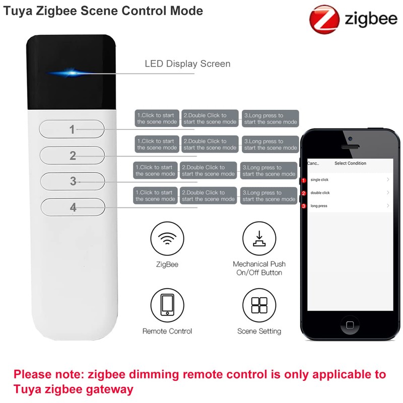 Wireless Zigbee Smart Button, 12 Scene Controller, 4-Way Remote Control