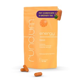 rund.um energy - 300mg pro Tagesdosis Cordyceps Vitalpilz - mit Ginseng & Grüntee - B Vitamine B2, B6 & B12 zur Unterstützung von Energiestoffwechsel, Konzentration & Fokus - vegan - 60 Kapseln