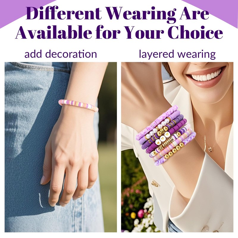 JOLYEAK 7PCS Friendship Bracelets,Heishi Clay Bead Bracelet,Stackable Preppy Bracelets for