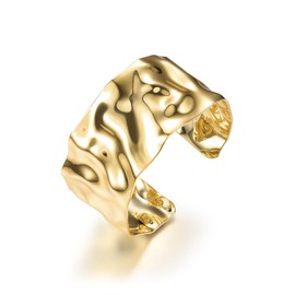 Milacolato Bangle Gold Women's Teardrop Hammered Chunky Cuff Bracelet Adjustable Open Wide Bangle Bracelets Irregular Statement Bracelet Golden Cuff Bracelets, Leather