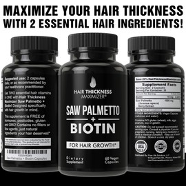 Saw Palmetto + Biotin Advanced 2-in-1 Combo for Hair Growth. Vegan Capsules Supplement with Natural Saw Palmetto Extract + 10000mcg Biotin. Hair Loss and Regrowth Pills for Men and Women. DHT Blocker