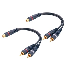 EIGHTNOO RCA Cable Splitter 2pcs 21.5cm Red White Splitting 1RCA Female to 2RCA Male Video Audio Y Type RCA Audio Cable Gold Plated Stereo Audio Cable RCA AUX Speaker Amplifier