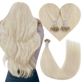 Nano Ring Hair Extensions,YoungSee Nano Hair Extensions Blonde Nano Tip Hair Extensions Real Human Hair Platinum Blonde Nano Bead Human Hair Extensions Nano Link Hair Extensions Human Hair 16inch 50g