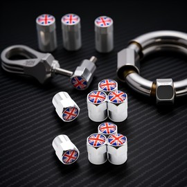 8Pcs/Set Silver Car Styling Aluminium Alloy/Copper England British National Flag Car Tire Valve Caps Wheel Tires Tire Stem Air Cap Airtight Covers, Tire Valve Stem Caps, Valve Stems and Caps