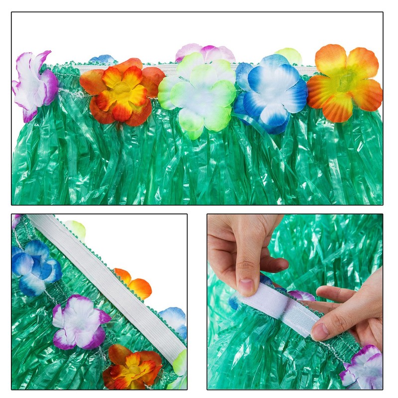 TOODOO Elastic Hawaiian Hula Grass Skirt with Flower Costume Set