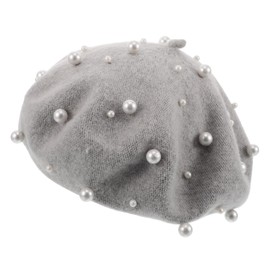 TOVINANNA Women Pearl Wool Beret Vintage Bowknot Berets Fashion Tartan Beanie Hat for Winter Light Grey