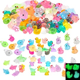 Fzdm130PCS Mini Luminous Resin, 130 Styles Tiny Resin Miniature Mini Little Small Plastic Figures Glow in the Dark for Micro Landscape Fairy Garden Aquarium Dollhouse Decor