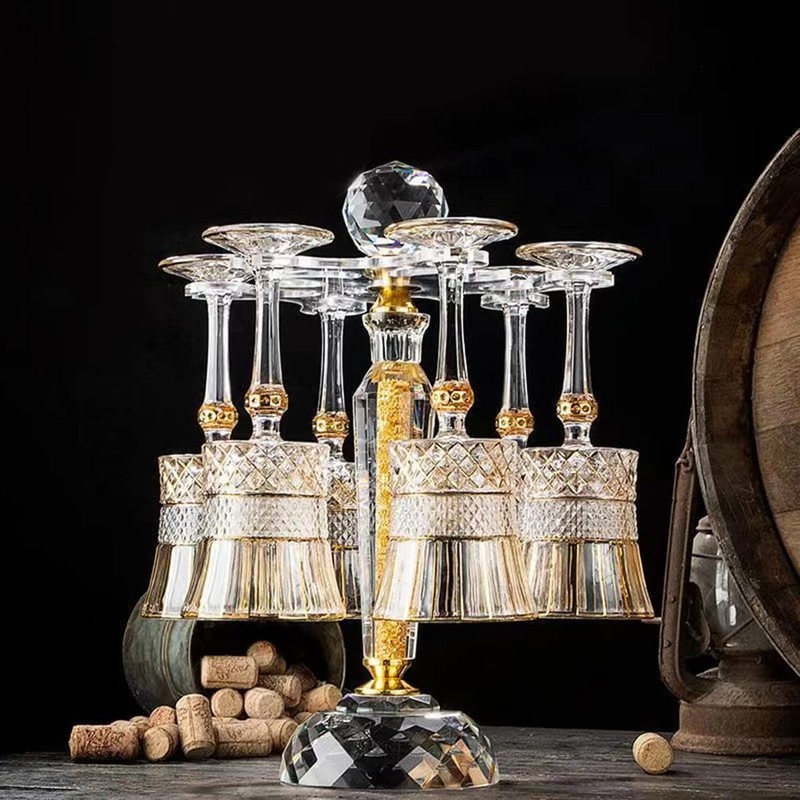 Elegant Desktop Crystal Glass Stemware Rack/Rotate 8 Wine Glass Storage