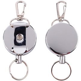 XIAOBUDING Reel Keychain, Keyback Wire, Telescopic Wire, Hanging Fishing Accessories, Stylish, Double Ring, Carabiner, Metal Wire, Keychain, Stretchable, Lost Prevention, Small, Convenient to Carry,
