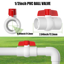 EPHECH 20PCS 1/2" PVC Ball Valve, SCH40 Slip PVC Water Pipe Valve with Easy Turn Red T-Handle, Shut-Off PVC Ball Valve Socket for Swimming Pool, Sprinkler Lines, Outdoor Plumbing & Irrigation System