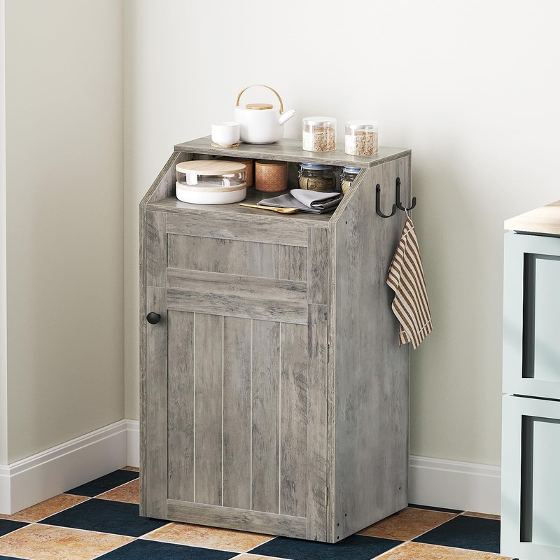 YATINEY Trash Cabinet, Freestanding Trash Can Cabinet, Wooden Recycling with