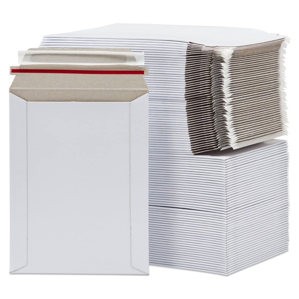 100 Pack Stay Flat Rigid Mailers 6x8 with Self Adhesive