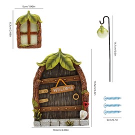 Tesyeux Set of 4 Fairy Door Garden Fairy Gnome Door Garden Decoration, Miniature Fairy Tree Decorations Set, Tree Door and Window Resin Pendant, Fairy Garden Front Door, Window and Door Elf Home for