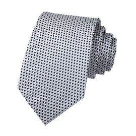 Men Classic Black Silver Jacquard Woven Silk Tie Geometric Micro Checks Nice Neckties