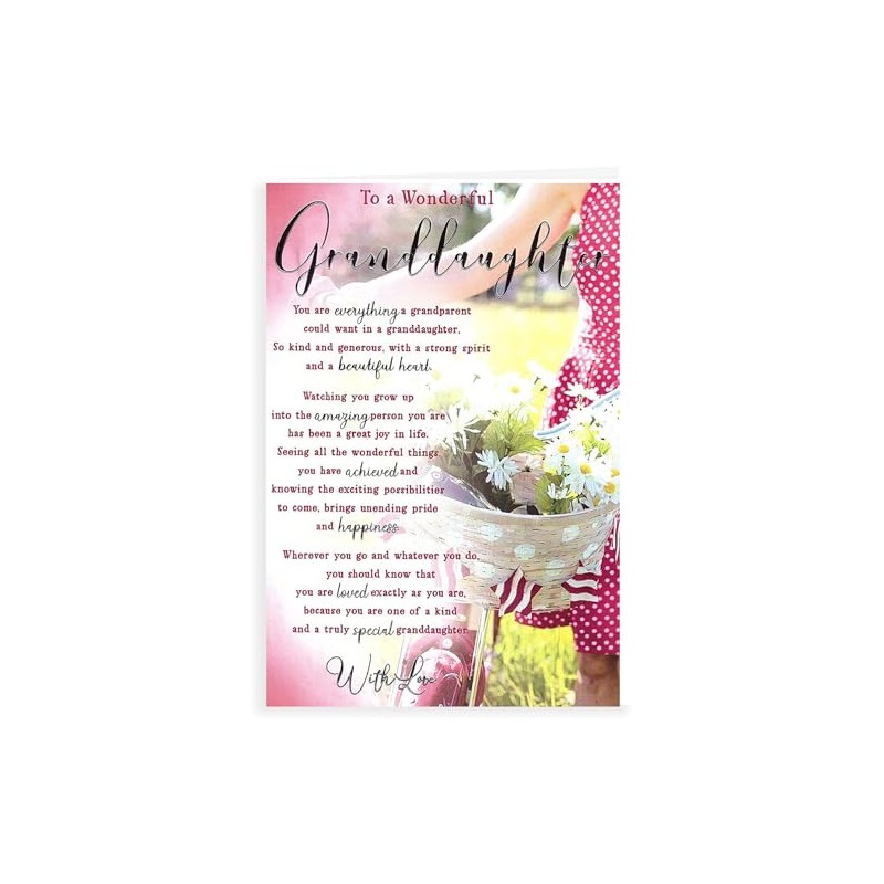 To A Wonderful Granddaughter Birthday Card - Size 6" X