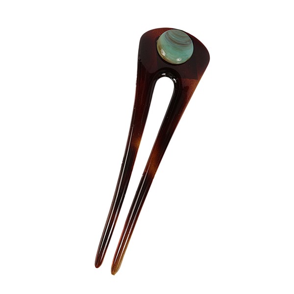 Caravan Tortoise Shell French Hair Pin Decorated with Turquoise Bead