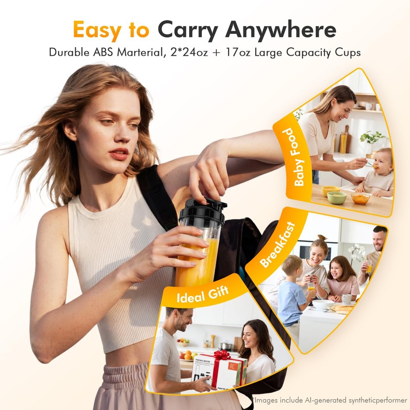KOIOS 1000W Smoothie Blender, 15-in-1 Single Serve Set, Press-Twist Design