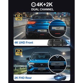 YKT 4K/2K Mirror Dash Cam, Starvis2 IMX678 Rear View Mirror Camera for Car with 64GB Card, 10' Touch Screen Front and Rear View Dual Camera with WiFi GPS, Night Vision, G-Sensor, Reverse Assist (H9-2)