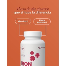 Iron Plus de nutriADN - Suplemento de Hierro de Alta Absorción 450 MG (LIPOFER®) con Vitamina C (120 Cápsulas)