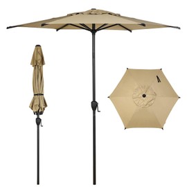 Abba Patio 7.5FT Lyon Outdoor Patio Umbrella Outdoor Table Umbrella with Push Button Tilt and Crank Market Umbrella 6 Sturdy Ribs UV Protection Waterproof for Garden Deck Backyard Pool Tan