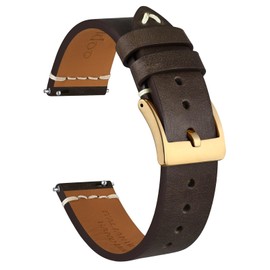 Ayadoo 18mm Italian Leather Watch Band,Retro Quick Release Dark Brown Leather Replacement Watch Strap with Gold Buckle