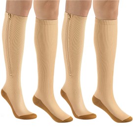 bropite Zipper Compression Socks Women&Men 2 Pairs Knee High 15-20 mmHg Closed Toe Compression Socks For Running, Varicose
