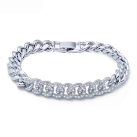 ZARD Curb Chain Cuff Bracelet with Cubic Zirconia Accent and Platinum Plate