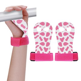 Abeillo Gymnastics Hand Grips for Girls Youth, Athletic Gymnastics Grips Cow Print Gloves Gymnastic Bar Palm Protection Sports Accessories for Workout and Exercise(xs,Pink)
