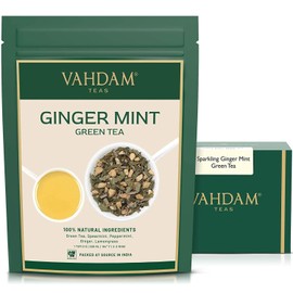 VAHDAM, Ginger Mint Green Tea (200g) Aromatisch & Köstlich | Mischung aus Ingwer & Minze | 100% Reine grüne Teeblätter | Aufbrühen Heißen/Eistee