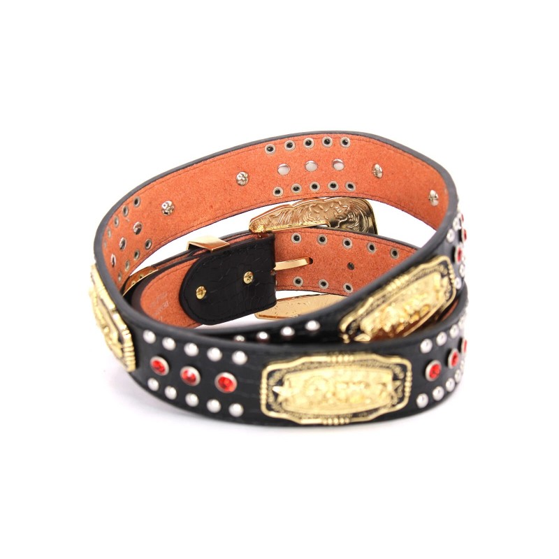 Western Belt Black Gold Cowboy Prayer Men Red Stone Crocodile