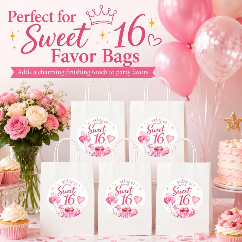 Sweet 16 Birthday Favor Stickers: 120 Paper Round Labels