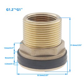 1-1/4" Male 1" Female Theaded Soild Brass Bulkhead Fitting,Water Tank Joint Hose Adapter Bulkhead Coupling,SAFYY Water Tank Connector Garden Hose Threaded Rain Barrel Spigot with 2 Rubber Rings-2 PCS