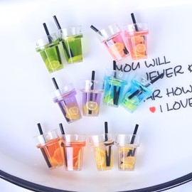 6 Pcs Miniature 1:12 Scale Dollhouse Drink Set - Colorful Resin Glass Cups & Beverage, Simulated Fruit Juice and Lemon Models for Summer Dining Room Decor, DIY Craft Mini Props, 0.72 x 0.5 Inch