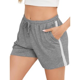 Vlazom Damen Sporthose Kurz Baumwolle Sommer Freizeithose Trainingshose mit Taschen Elastischer Bund und Atmungsaktive Shorts（M，Grau）