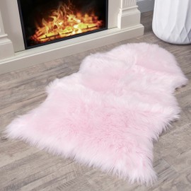 Silky Soft Faux Fur Rug, 2 ft. x 3 ft. Pink Fluffy Rug, Sheepskin Area Rug, Shaggy Rug for Living Room, Bedroom, Kid's Room, or Nursery, Home Décor Accent, Machine Washable with Non-Slip Backing