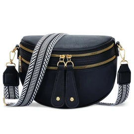 KKXIU Crossbody Sling Bag for Women Trendy Fanny Pack Vegan Leather Chest Bag, All Black, 8" x 3.5" 7", Fashion