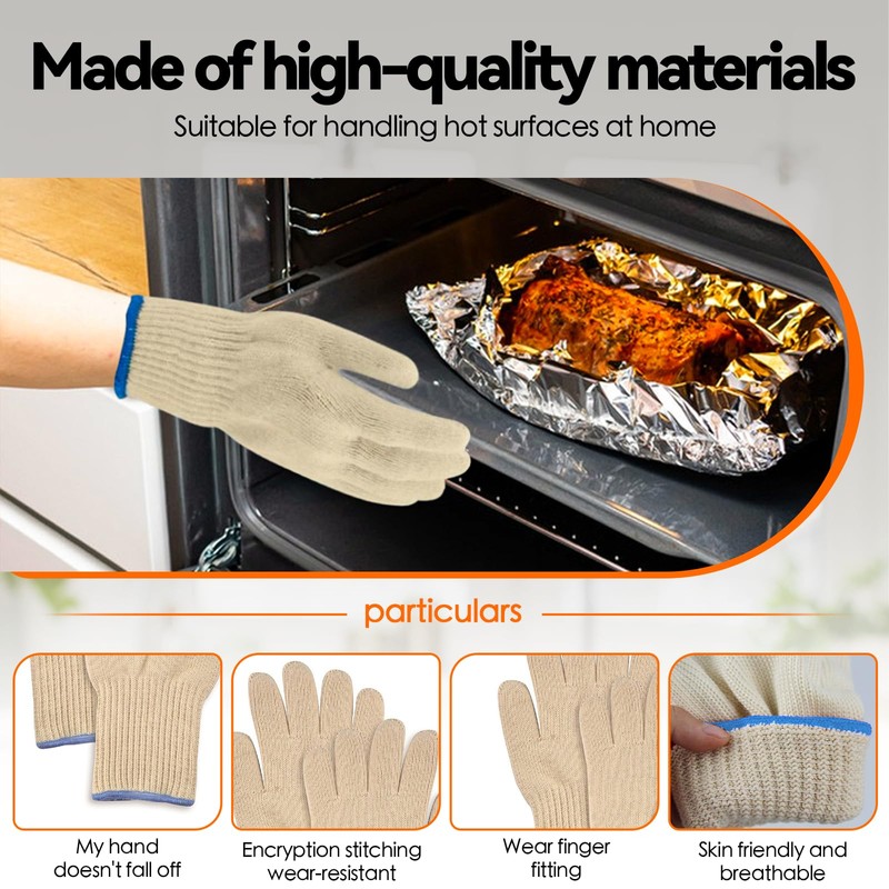Oven Mitt BBQ Grill Gloves - 1 Pair 5 Finger
