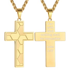 GLITTO Soccer Cross Necklace for Boys Men Stainless Steel Pendant Chain Religious Christian Baptism First Communion Confirmation Stuff Gear Accessories Jewelry Gift Luke 1:37 Gold