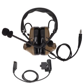 Military Headphones Standard 7.1mm Plug Ear Protection Earmuff with U94 PTT for Motorola GP338 GP‑328 GP‑340 GP‑380Brown