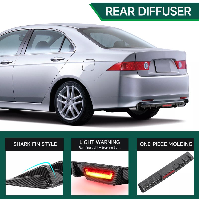 GOODFITMENT Rear Bumper Diffuser Spoiler Lip w/LED Tail Brake Stop