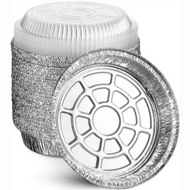 MontoPack 9” Round Aluminum Foil Pans with Clear Lids | Disposable Containers with Straight Walls for Storing, Baking, Meal Prep & Reheating | Freezer & Oven Safe, Recyclable |40-Pack of Tins