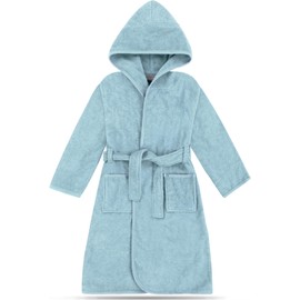 normani Children's Bathrobe on 100% Organic Cotton Bath Towel for Boys and Girls - Sustainable Terry Towelling Bathrobe Colour Sky Blue Size 146-152