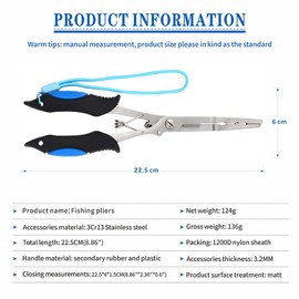 MILLION SOURCE Multifunctional Fishing Pliers Long Nose Hook Remover and Split Rings with Lanyard and Nylon Sheath for Outdoor Freshwater Red