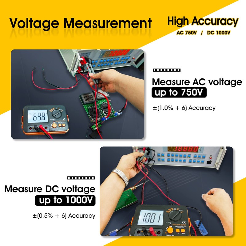 Digital Megohmmeter, Kethvoz 1000V Insulation Tester, Insulation Resistance 0.1MΩ-2GΩ with
