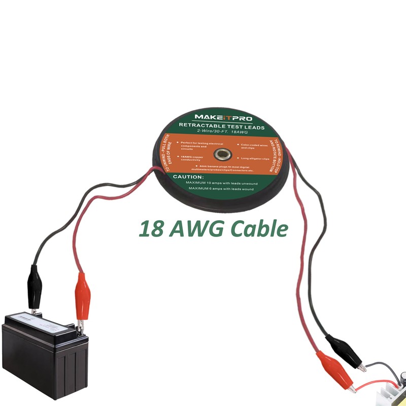 MAKEITPRO Retractable Test Leads 2 Wires 30FT 18AWG Aligator Clips