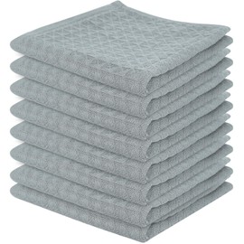 samsto Kitchen Cloths 100% Cotton, Grey Waffle Dish Cloths for Washing Up, Soft Lint Free Cotton Cleaning Cloths, Pack of 8, 30 x 30 cm